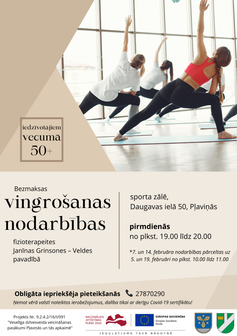 Vingrošanas nodarbības iedzīvotājiem, kas vecāki par 50 gadiem