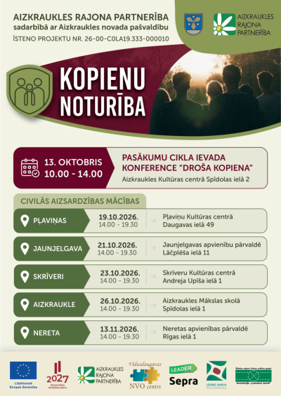 afiša par visām civilās aizsardzības mācību norisēm