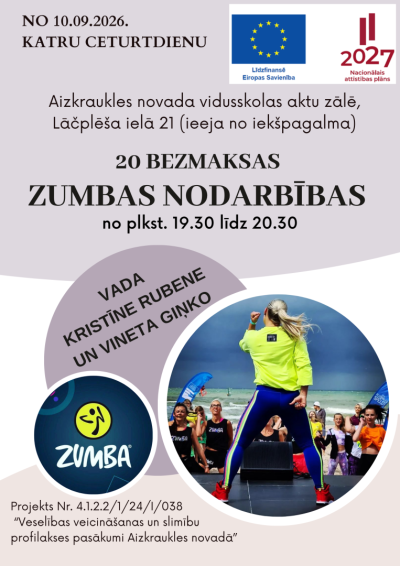 Zumbas nodarbību afiša