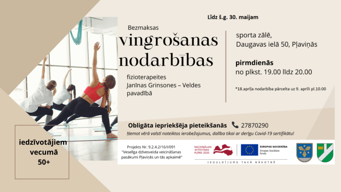 Aicina apmeklēt vingrošanas nodarbības Pļaviņās