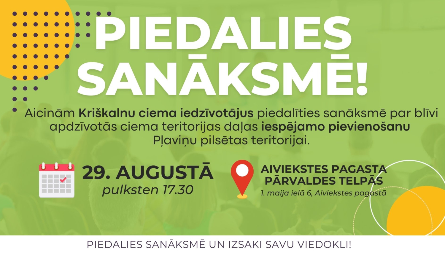 aicinājums piedalīties sanaksmē baneris