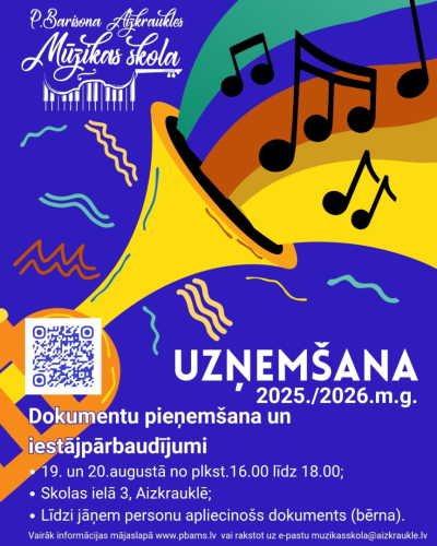 Mūzikas skolas uzņemšanas baneris
