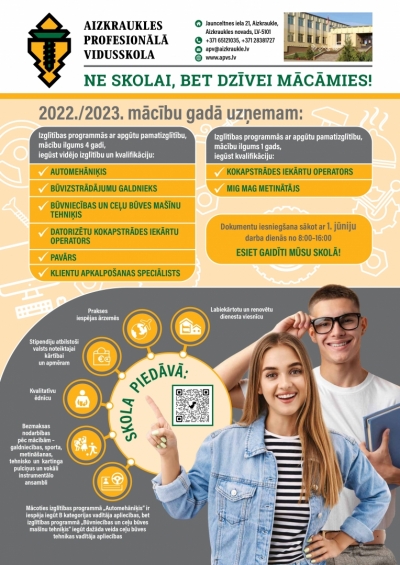 uzņemšana Aizraukles profesionālajā vidusskolā - plakāts