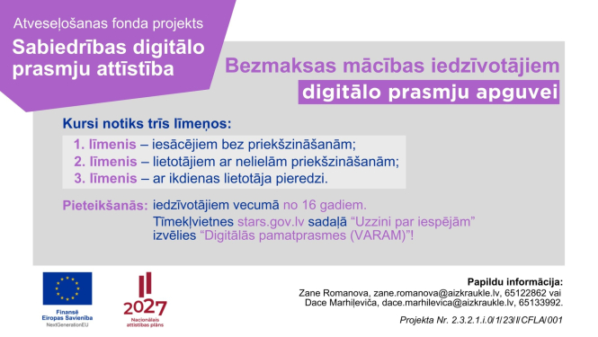 bezmaksas mācību pieteikšanās afiša