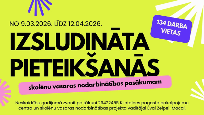 Izsludināta pieteikšanās skolēnu vasaras nodarbinātības pasākumam