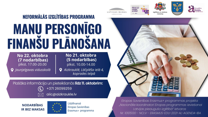 Finanšu pratības nodarbības afiša