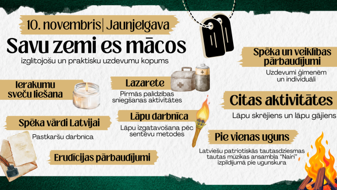 aktivitāšu pasākuma “Savu zemi es mācos” afiša