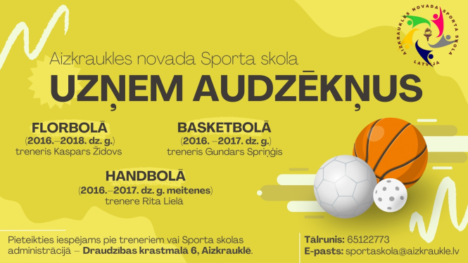 Aizkraukles novada Sporta skola uzņem audzekņus