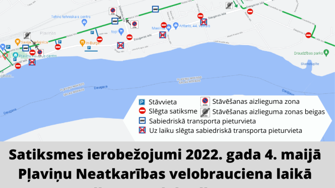 Velobrauciena laikā Pļaviņās būs satiksmes ierobežojumi