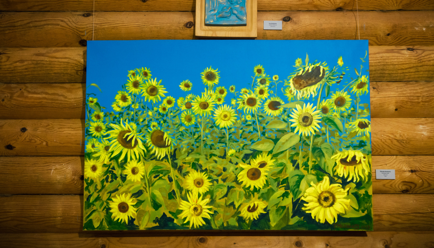 glezna, kurā attēlotas saulespuķes
