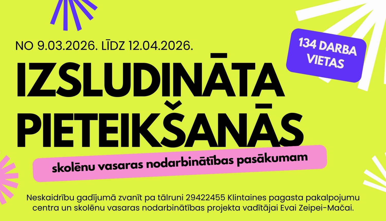 Izsludināta pieteikšanās skolēnu vasaras nodarbinātības pasākumam