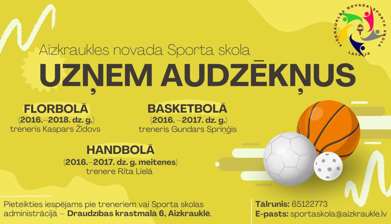 Aizkraukles novada Sporta skola uzņem audzekņus